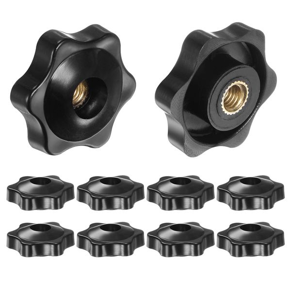sourcing map 10pcs Star Knobs M6 Female Thread 32mm Head Plastic Through Hole Brass Screw-in Clamping Handles Threaded Hand Knobs, Black
