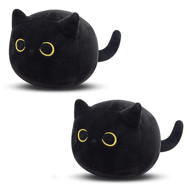 Black Cat Plush Toy Black Cat Pillow,2Pcs Kawaii Black Cat Plushie Soft Mini Cat Plush Toys,Plushies Lumbar Back Cushion Decoration for Kids Home Decor Gift Boys Girls Birthday Valentines Christmas