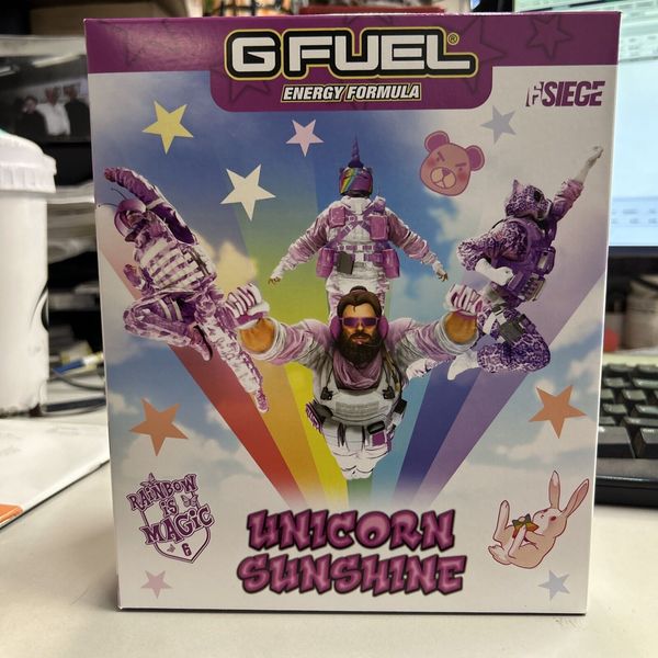 GFUEL Six Siege Unicorn Sunshine Collector's Box + Doodlez Shaker + Tub G FUEL