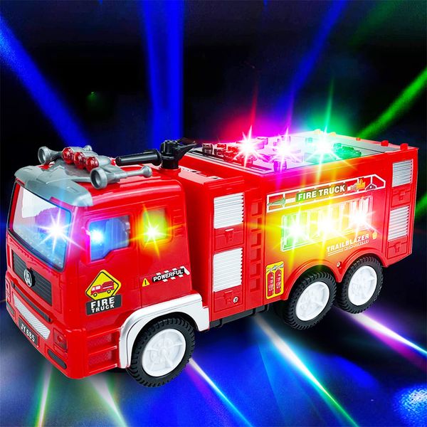 Ynanimery Electric Fire Truck Toys- Car Toy Firetruck with Flashing 4D Lights & Real Siren Sounds, Emergency Rescue Truck Fire Engine Toys for Kids 3-8 Boys Educational Toy Gifts (Fire Truck Toy)