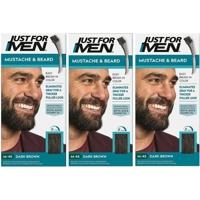 Just For Men M-45 DARK BROWN Mustache & Beard Brush In ( 3 pack ) Blue