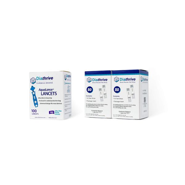 Diathrive Blood Glucose Test Strips and Lancets (100 Test Strips, 100 lancets)