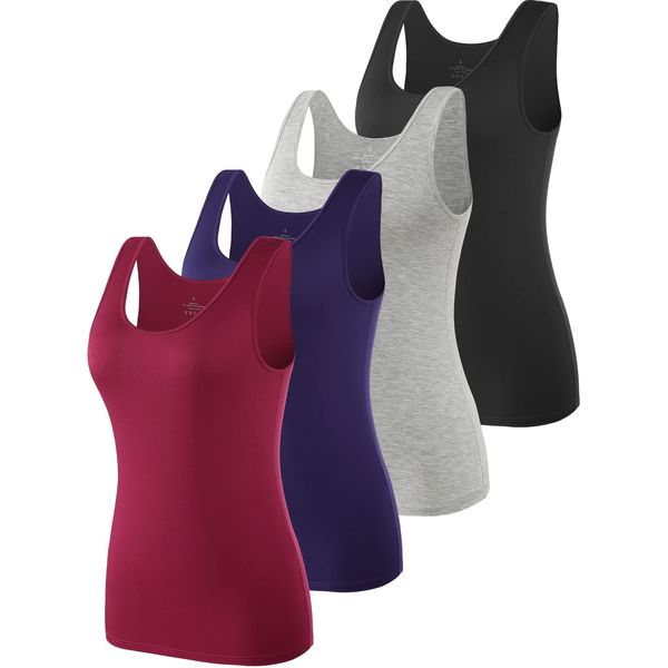 Ymmchy Tank Tops für Damen Unterhemd Stretch Workout Tops 4-er Pack Black/Gray/DB/Wine Red M