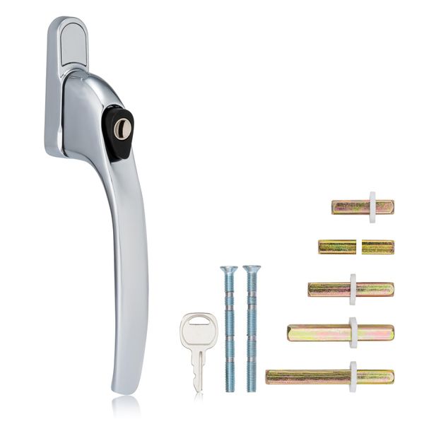 XFORT Key Locking Inline Window Handle Installation Kit in Polished Chrome, UPVC Window Handle Replacement, Lockable Window Lever
