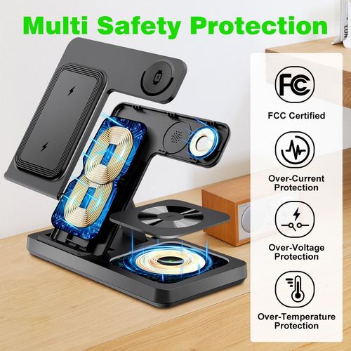 Wireless Charger, 3 in 1 Charging Station for Multiple Devices, Wireless Charging Stand for iPhone 8-16 Series,iWatch 2-10 Series/Ultra/SE,AirPods/3/2/Pro (Black)
