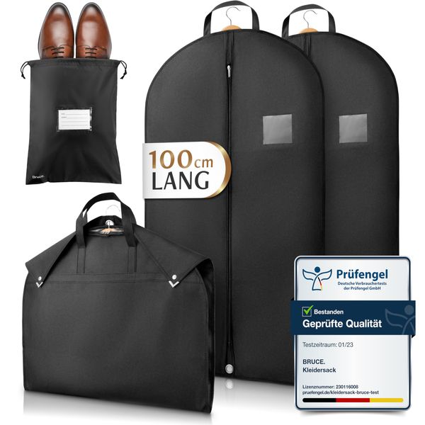 Bruce.® 2x Premium Kleidersack Kurz 100 x 60 cm inkl. 1x Schuhbeutel, Optimierte Materialstärke von 120 GSM, Hochwertige Kleiderhülle für Anzug und Kleid, Atmungsaktive Anzugtasche für Reisen