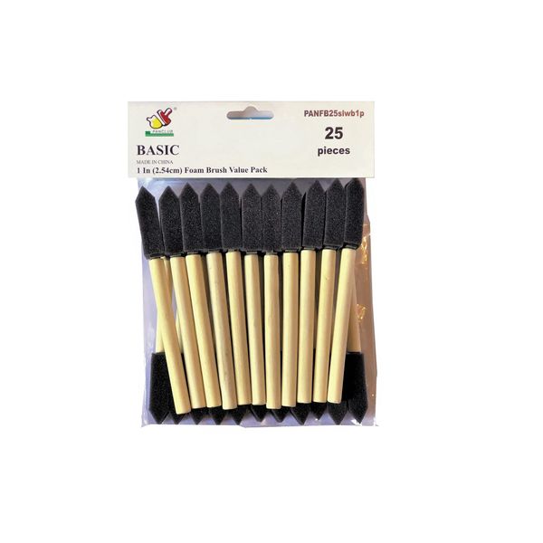 PANCLUB Foam Paint Brush Set 1 inch, Sponge Brush Paint 25 Pack with Wood Handles,Great for Art, Varnishes, Acrylics, Stains, Crafts