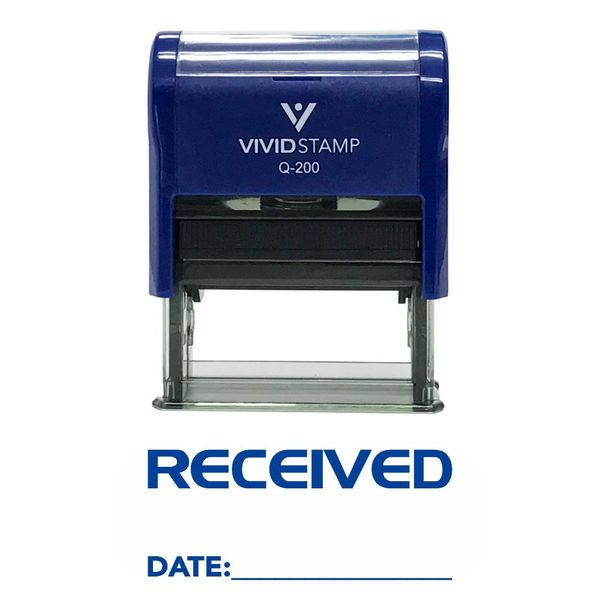 RECEIVED w/Date Line Self-Inking Office Rubber Stamp (Blue) - Medium