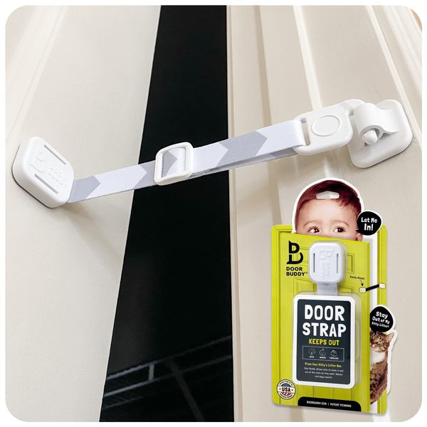 Door Buddy Baby Proof Door Latch for Cats - Grey. Adjustable Cat Door Strap Keeps Baby out of Cat Food & Litter Box. Simple Child Door Locks for Kids Safety. Baby Gate Cat Door Interior Alternative.