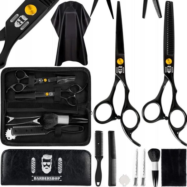 Barber Shop Professionelle Friseurschere, Friseur-Set, Haarscheren - Haarschneideschere - für Männer und Frauen, GROSSES 9er-Set spliss haarschneider schere haare schneiden barber set