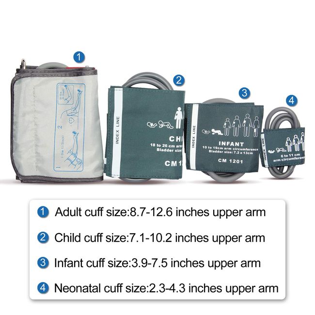 CONTEC08A Fully Automatic Digital Upper Arm Blood Pressure Monitor  Adult,Child,Pediatric,Neonotal Cuffs (4 Cuffs)