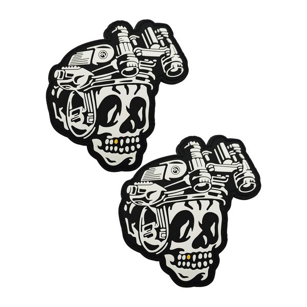 2 PCS AliPlus Skull Night Vision Goggles Patch Luminous Patch Glow in The Dark PVC Patch Tactical Morale Patch Applique Fastener Hook and Loop(01)