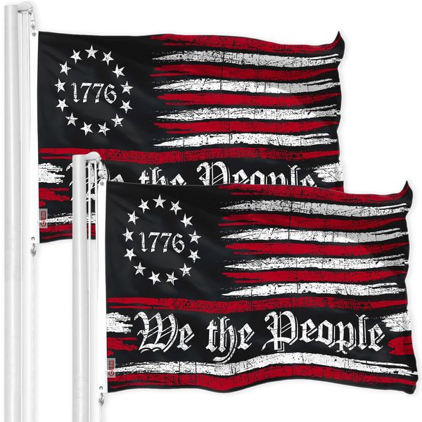 G128 2 Pack: We the People American Flag 3x5 Ft Printed 150D Polyester