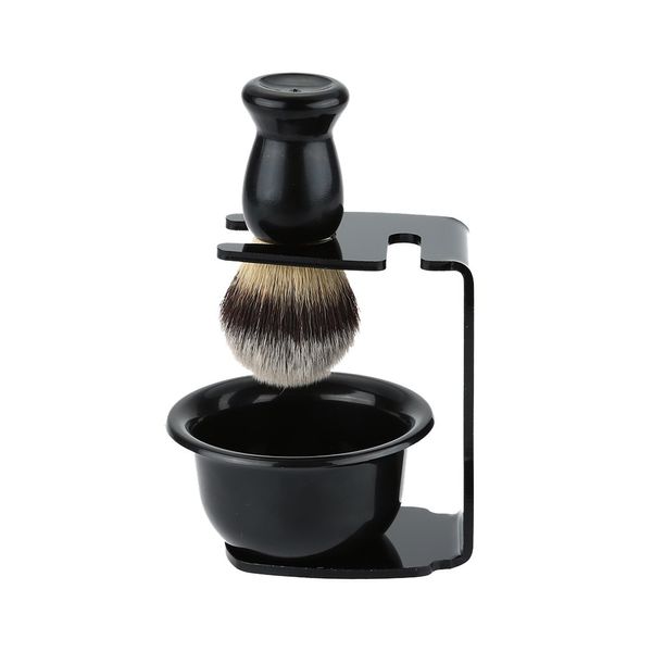 3 In 1 Shaving Brush Kit- Shaving Frame Base & Shaving Soap Bowl & Bristle Hair Shaving Brush, Men's Shaving Set Shaving Brush with Acrylic Shaving Stand Holer Perfect for Men's Wet Shaving