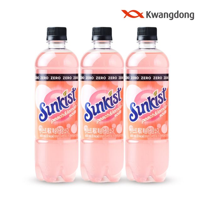 (Directly managed in Guangdong) Sunkist Zero Peach Lemon Soda 600ml 24pet