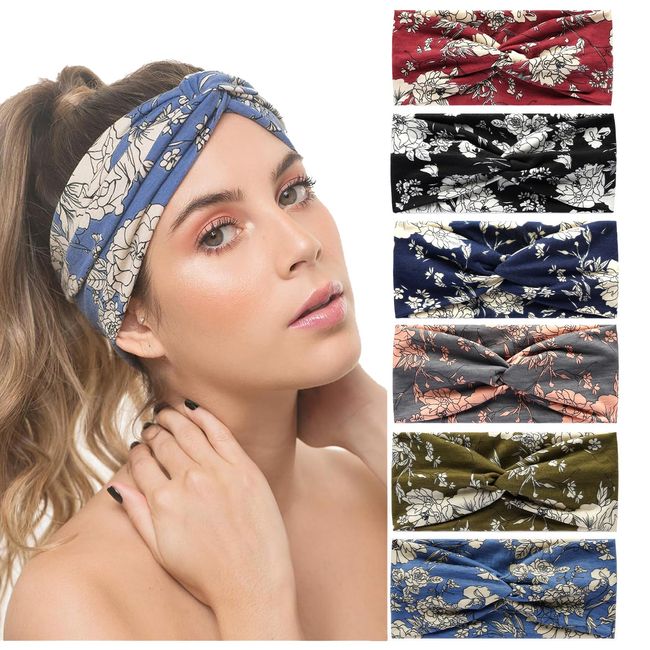 Haarband Damen Dünn Mode Boho Stirnband Breite Elastische Weiche Stirnbänder Haarschmuck für Frauen Täglich Yoga Sport 6 Stück