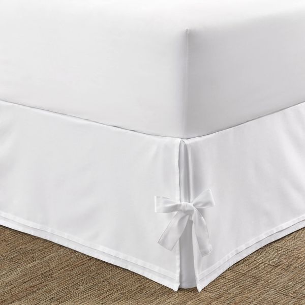 Laura Ashley Home - Corner Tied Tailored Bedskirt, Luxury Bedroom Decor, Wrinkle & Fade Resistant (White, Queen)