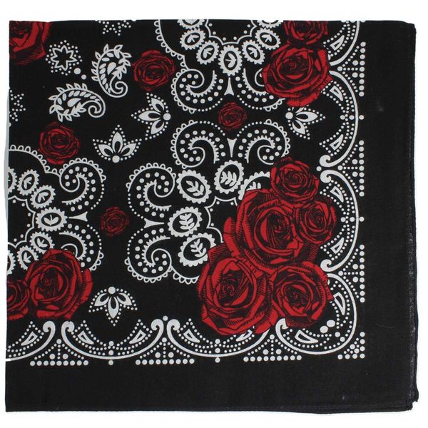 Zad Unisex Red Rose Paisley Print Bandana Headband Scarf Face Covering, Black