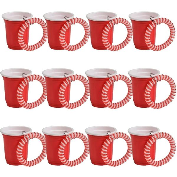 Fun Express 2" Red Plastic Cup with Red & White Wrist Coil Keychains - 12 Pieces