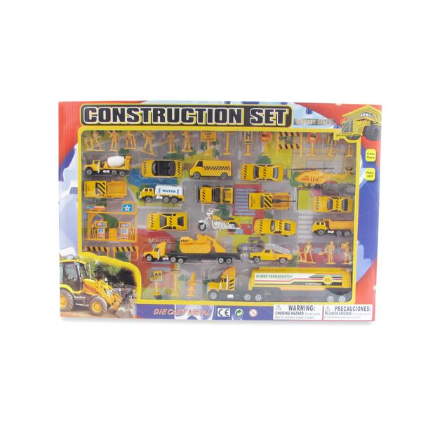 METRO Complete Construction Crew 43 Piece Mini Toy Diecast Vehicle Play Set, Comes with Street Play Mat, Variety of Vehicles and Figures