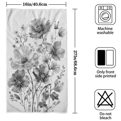 Accnicc 2 Pack Gray Floral Hand Towels for Bathroom Black White Elegant Blooming Flowers Decorative Dish Kitchen Towels 16x27 Inch Absorbent Soft Microfiber Grey Botanical Bath Towels Hotel Spa Decor