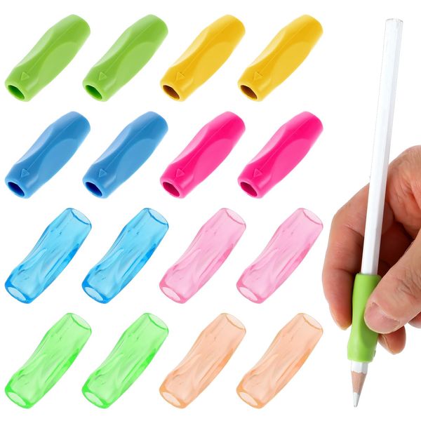 Gjinxi 16 Stück Silikon Grips Stiftehalter, Bleistift Griffe Stifthalter Kinder Hilfe Schreibhilfe Stifthaltung für Kinder Linkshänder oder Rechtshänder