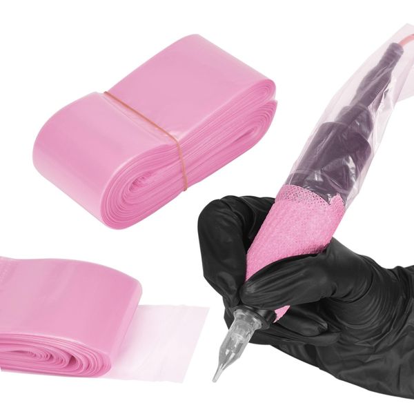 BAMTTOO 100pcs Clip Cord Sleeves Disposable Pink Cord Covers for Tattooing Tattoo Machine Bags Tattoo Machine Gun Accessories Tattoo Supplies