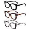 KoKoBin 3 Pack Oprah Oversized reading glasses women's square reader with spring hinges for computers (Black, Brown Leopard, Gray Leopard, 3.5, Dioptres)