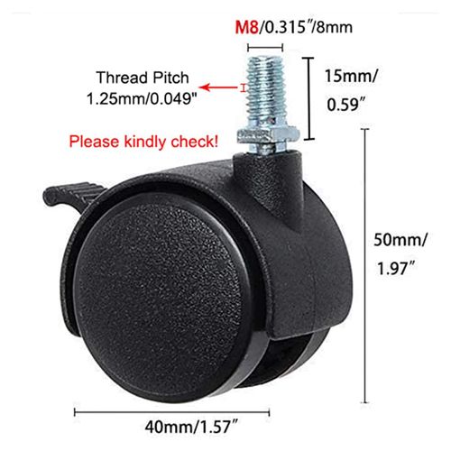 HOWDIA 4 Pack 1.5 Inch Nylon Plastic Replacement Caster Wheels for Cart, Swivel Furniture Wheels Floor Protecting Office Chair Casters Threaded Stem with Brake Black