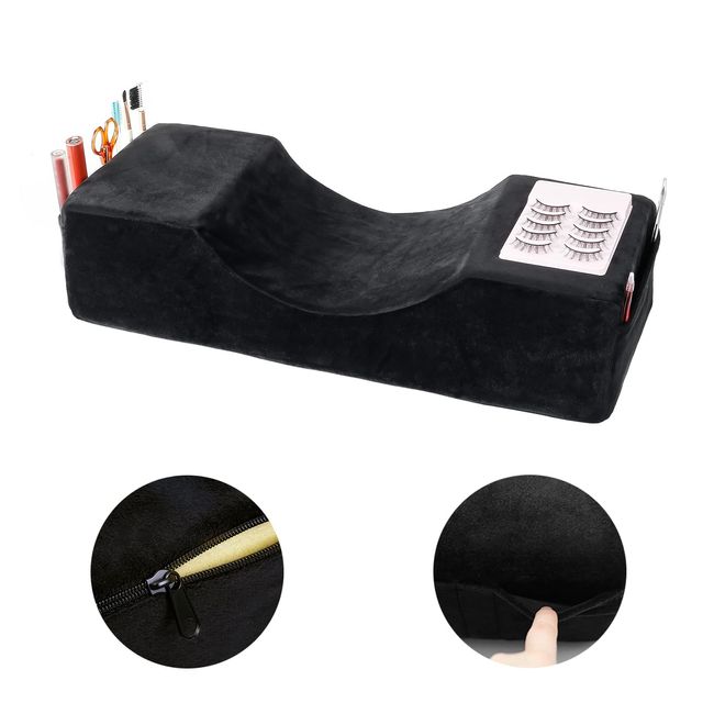 Black Eyelash Extension Pillow, Eyelash Extension Tool for Beauty Salon, U Shape Neck Pillow with Comfortable Foam Velvet Pillowcase