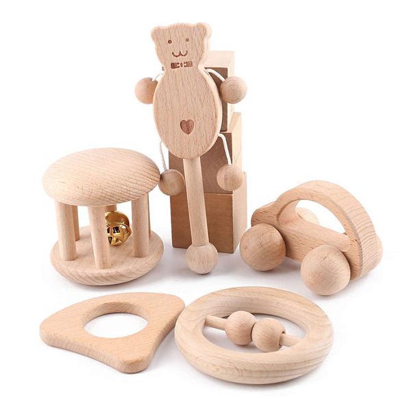 Baby Firstlook Wooden Rattle Wheelbarrow Set of 5 Rattles Baby Toys Cute Sound Wooden Toys Baby Kids Presents Gift Newborn Gift