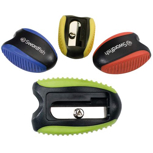 Swordfish [40287]‘Soft Grip’ Pencil Sharpener [Pack of 2] Assorted Colours ,Yellow,Blue,Green,Red