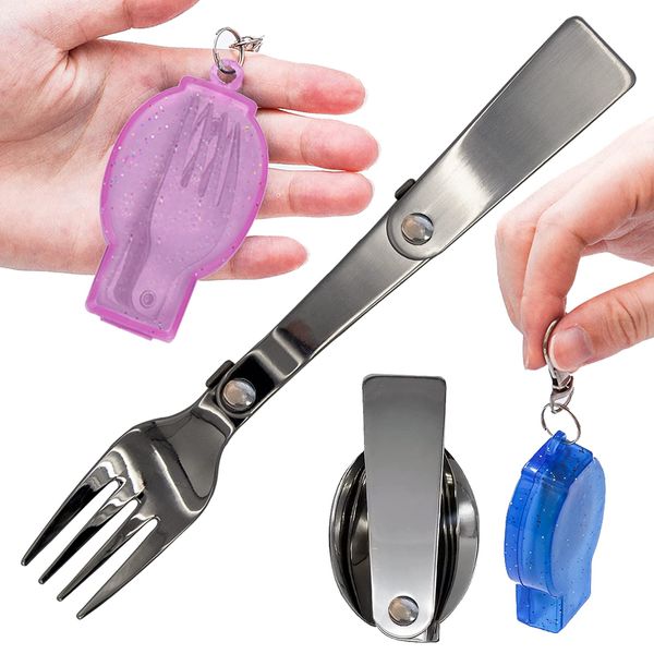 Acantha Foldable Fork and Spoon Set, Portable Folding Spoon and Fork Set with Two Plastic Storage Cases for Travel Camping Outdoors Picnic