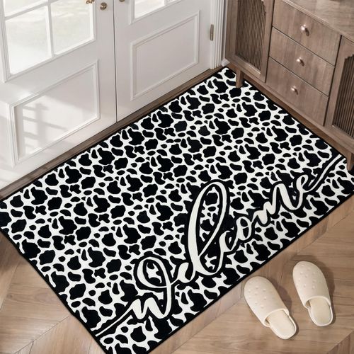JINGSEN Rectangular Cow Pattern Entrance Doormat, 20 x 32 inches, Imitation Cashmere Washed Bottom, Suitable for use at The Door, Backyard, Patio, Laundry Room and Other Places (20''x 32'')