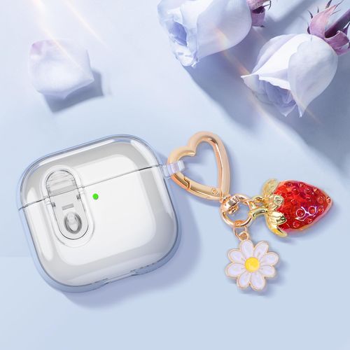 (with Safety Lock) Clear Case Compatible with Airpods 4 Cases 2024 Women, Cute Soft TPU Transparent AirPods 4th Generation Case iPods 4 Earbuds Cases Girl Strawberries Keychain for Airpod iPod 4th Gen