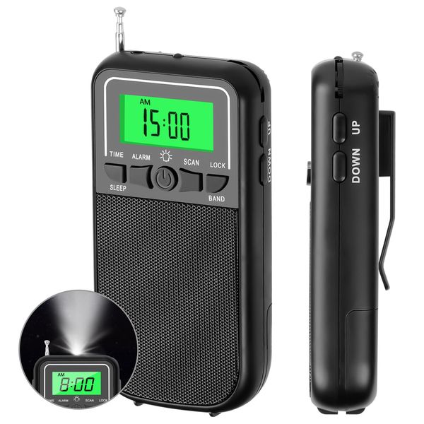 Portable Radio AM FM SW, Transistor Radio with LED Flashlight, 2AA Battery Operated Radio for Long Range Reception, Emergency Pocket Walkman Radio for Indoor, Outdoor,Walk,Jogging,Gym,Camping