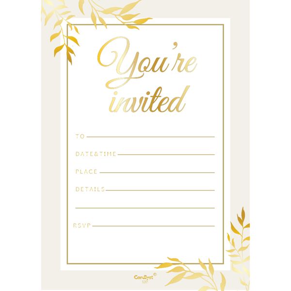 Cardlyst – Premium White A6 Party Invitation Cards - 25-Pack with Stunning Gold Foil Print Party Invitations Birthday Party Kids Invites for Boys and girls Baby Shower Invite