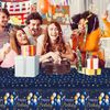 Xinvery Blue Gold Party Tablecloth, Happy Birthday TableCloth Balloons Star Table Covers Plastic Rectangular Tablecloths for Boys Men Birthday Baby Shower 137 x 274cm