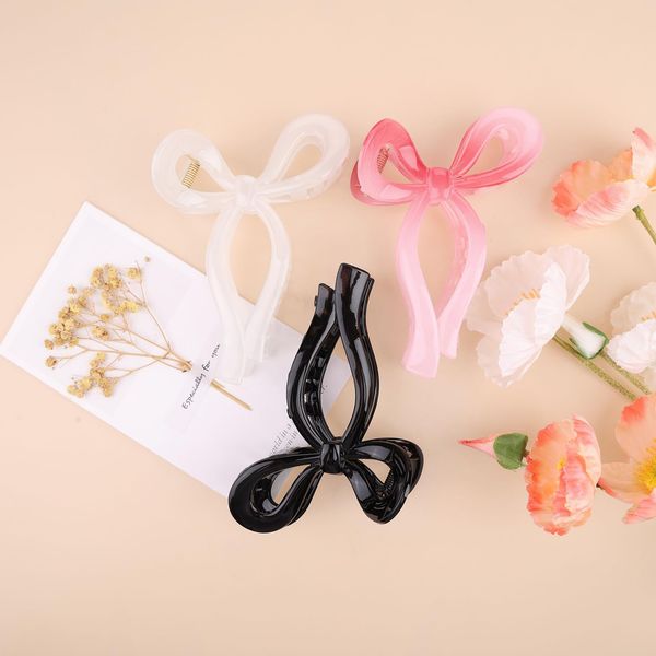 Kesfey 3 PCS Bow Claw Clips für Frauen, niedliche Haarschleifen für Frauen Mädchen Ribbon Bow Hair Claw Clips für dickes Haar Strong Hold Nonslip Hair Claws Coquette Bögen für Haar