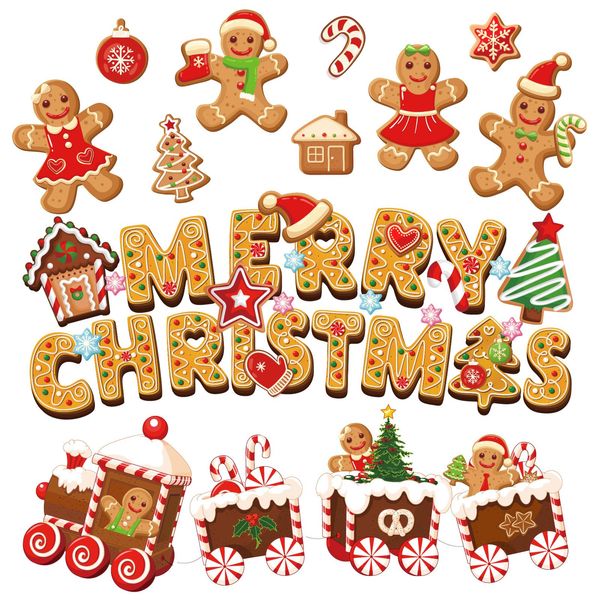 Whaline 46Pcs Christmas Gingerbread Cutouts Merry Christmas Letter Cut Outs with 60 Glue Points Xmas Gingerbread Bulletin Board Decoration Set for School Classroom Home Office Wall