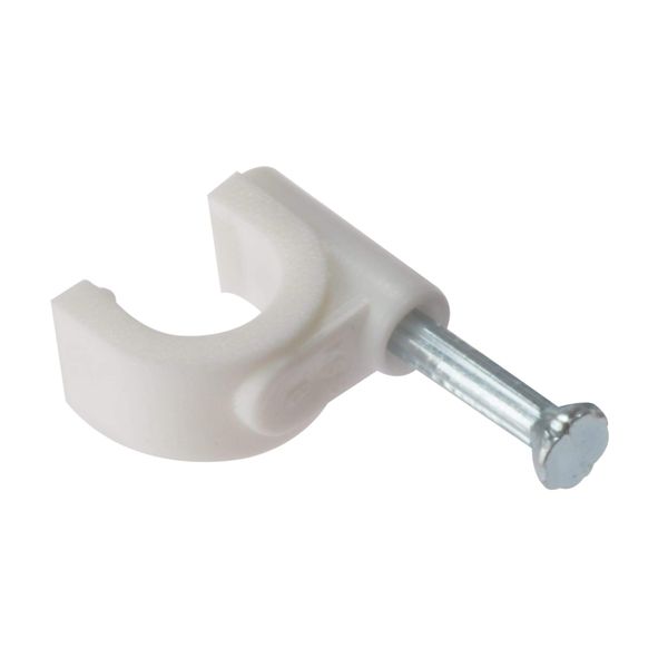 ForgeFix Cable Clips - Round | 7-8mm | White Plastic Clip, Zinc Plated Nail | Box 100