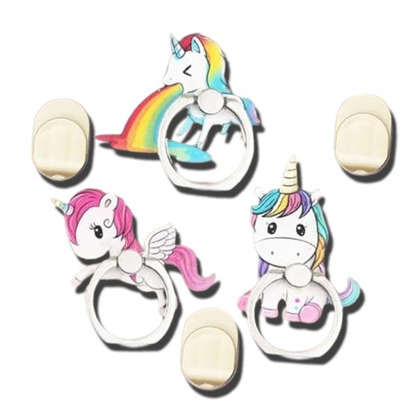 SOKPEWWM 3pcs Cell Phone Ring Holder,Universal 360°Adjustable Lovely Rainbow Running Unicorn Phone Case Finger Grip Stand Holder Compatible with iPhone 15/14&Galaxy S24/S23 (3pcs Unicorn)