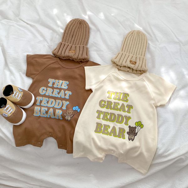 Baby Letter Graphic Crewneck Short Sleeve Casual Romper - 66 (3-6M) / Brown