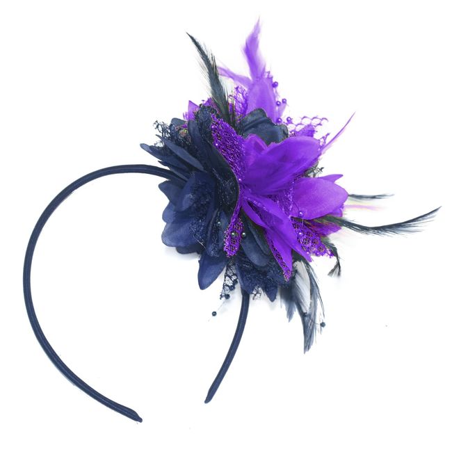 Caprilite Navy Blue and Purple Fascinator on Headband for Ascot Weddings