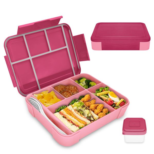 IJIAMY Bento Lunch Box Kids, Bento Box Lunch Box Adults with 5 Compartments and 1 Salad Dressing Containers, Snack Box for Kids and Adults Work School