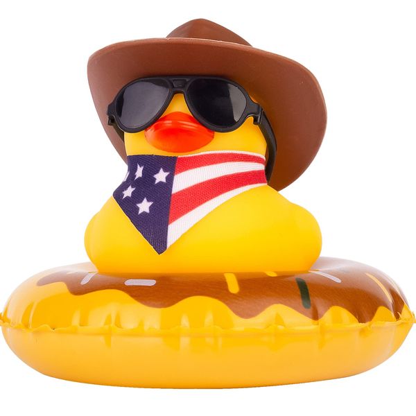 MuMyer Car Rubber Duck Dashboard Decoration Yellow Duck Car Ornaments with Mini Cowboy Hat Scarf Swim Ring Sunglasses for Decor Home Car