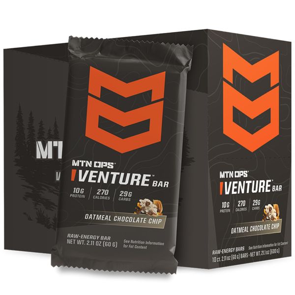 MTN OPS Venture Bar | Oatmeal Chocolate Chip Energy Bar | 10g Protein + Gluten-Free Nutrient Dense Peanut-Based Raw Energy Bar | 10 Bars per Box