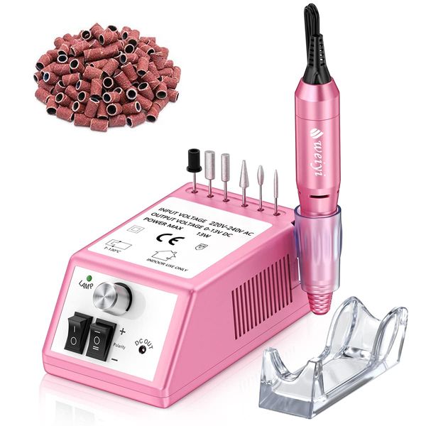 WEIYI Nagelfräser,Elektrische Nagelfräser Set, Maniküre Elektrische Nagelfeile Pediküre Nagelschleifer Feile Profi Nageldesign Nagelpflege Gerät geringem Vibration mit 6 Bohre 106 Schleifhülsen Rosa