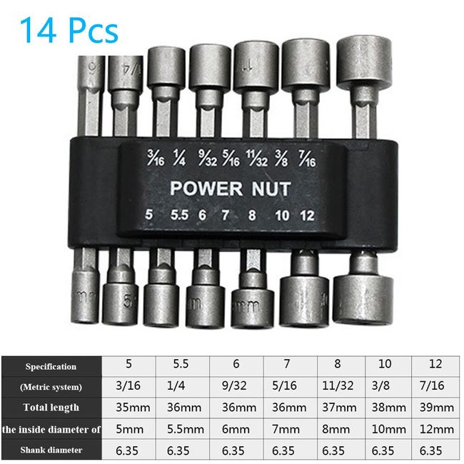 14pcs Strong Sleeve Wrench Hexagonal Handle Screw Sleeve Pneumatic Bits Magnetic Nut Driver Drill Bit Set Hex Socket Wrenche