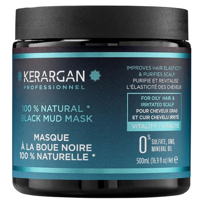 KERARGAN - Revitalizing Hair Mask with Dead Sea Black Mud - Intense Vitality for Oily Hair & Irritated Scalp - Purifies & Enhances Elasticity - Sulfate-Free, GMO-Free, Mineral Oil-Free - 16.9 Fl oz